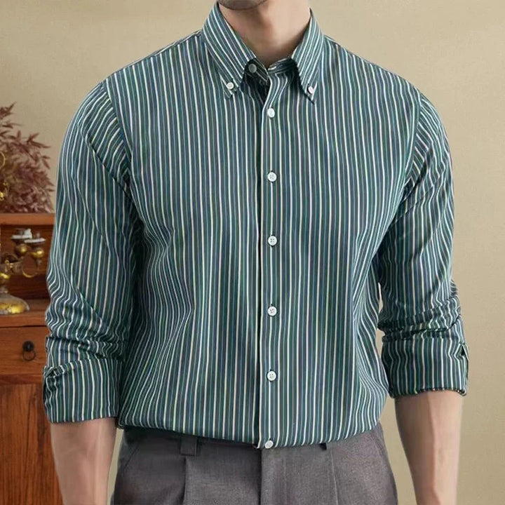 Chemise coréenne rayée en mélange de coton