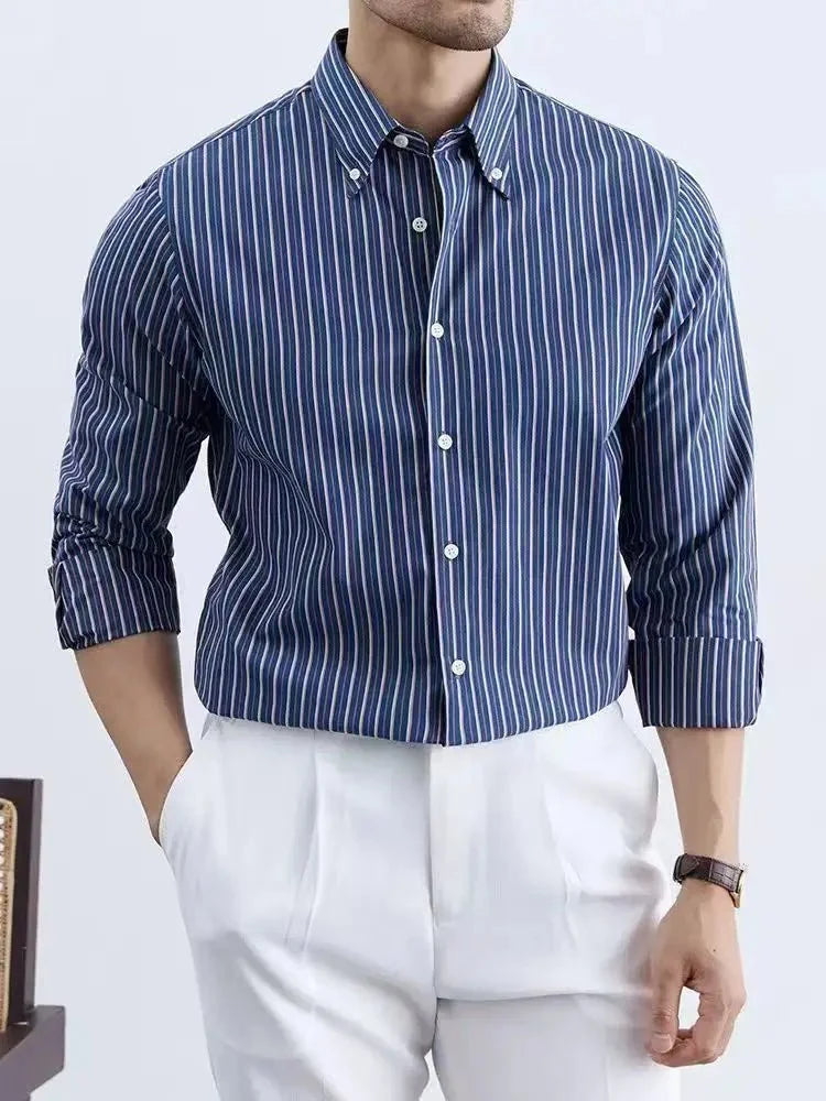 Chemise coréenne rayée en mélange de coton