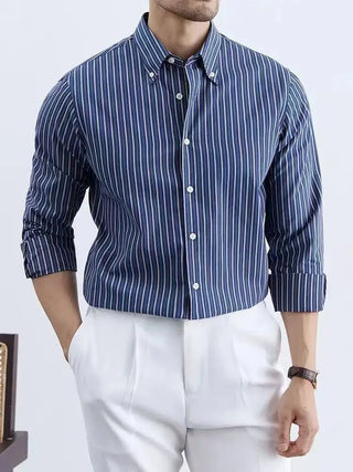 Chemise coréenne rayée en mélange de coton