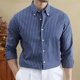 Chemise coréenne rayée en mélange de coton
