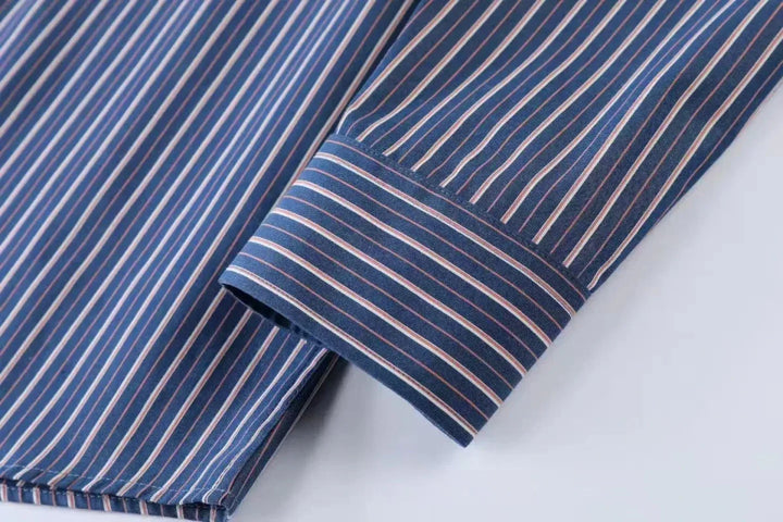 Chemise coréenne rayée en mélange de coton