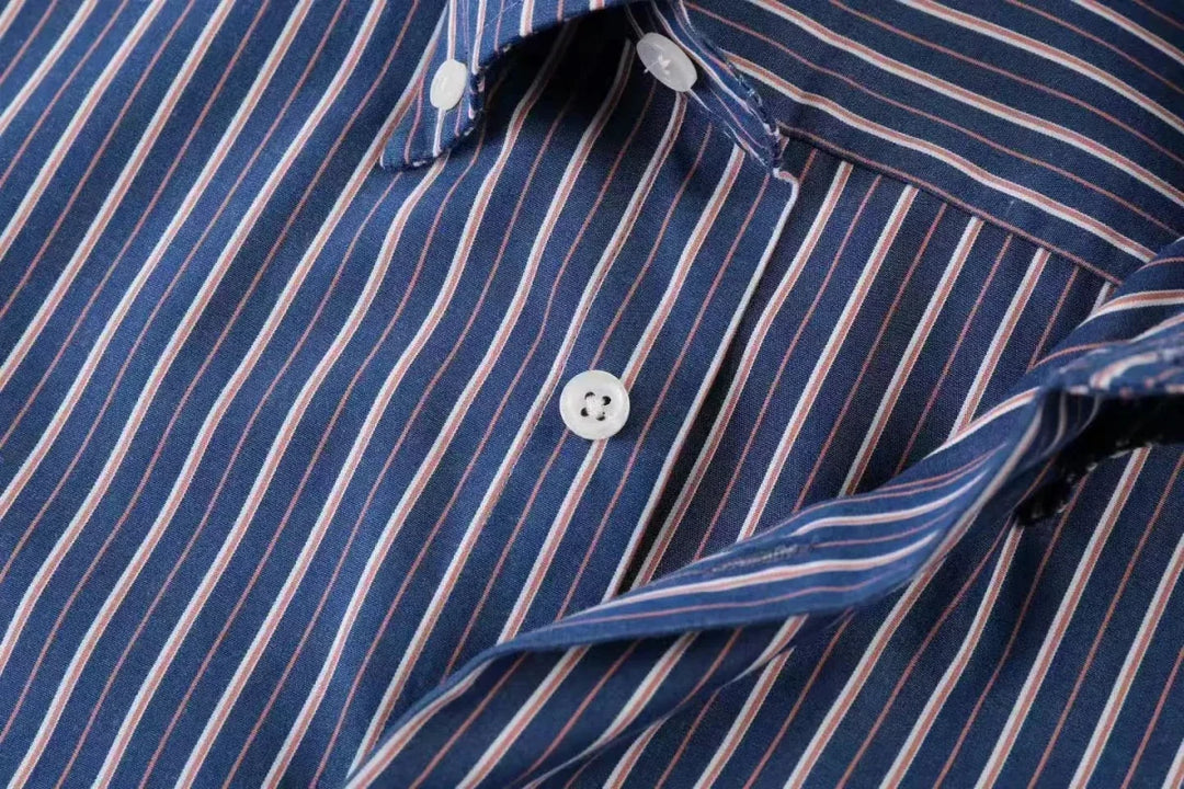 Chemise coréenne rayée en mélange de coton