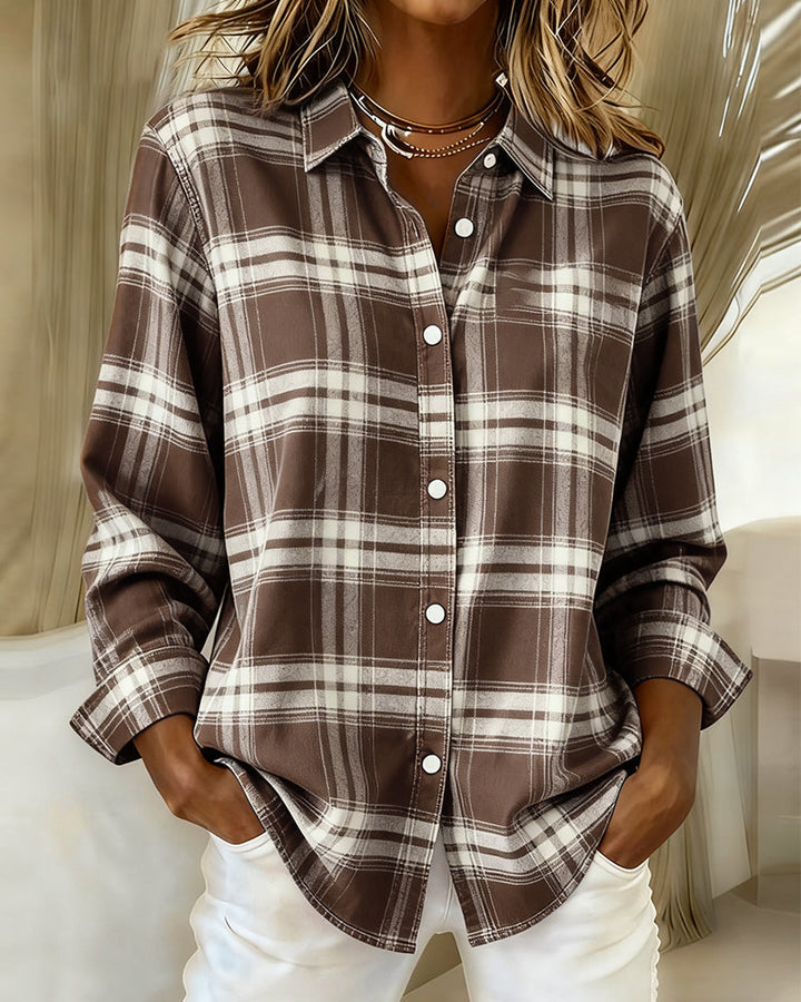 Chemise femme à carreaux col revers | Élégante & confortable