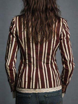 Blazer Bohème Rayé pour Femmes avec Imprimé Floral Vintage