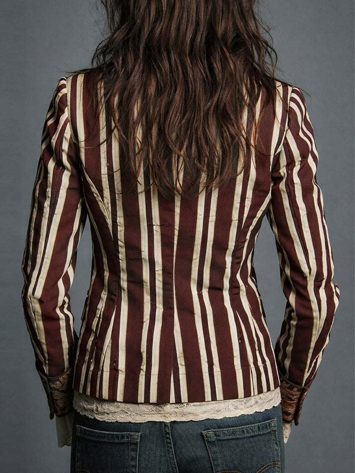 Blazer Bohème Rayé pour Femmes avec Imprimé Floral Vintage
