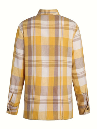 Chemise longue femme à carreaux avec poches et boutons