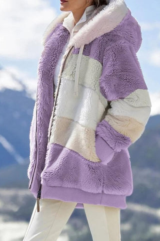 Veste polaire femme à capuche avec blocs de couleur