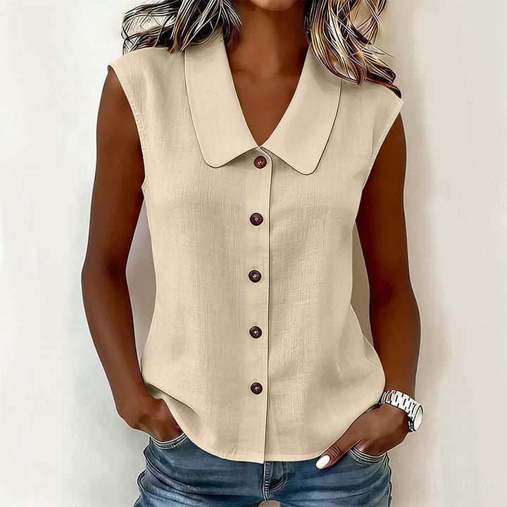 Chemisier femme sans manches à col en V avec boutons élégants