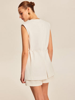 Gilet Femme Sans Manches Avec Ceinture Coupe Structurée Élégante