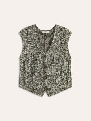 Gilet Femme Tricoté Sans Manches Fermeture Boutonnée Coupe Courte