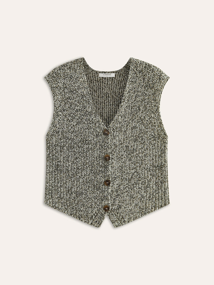 Gilet Femme Tricoté Sans Manches Fermeture Boutonnée Coupe Courte