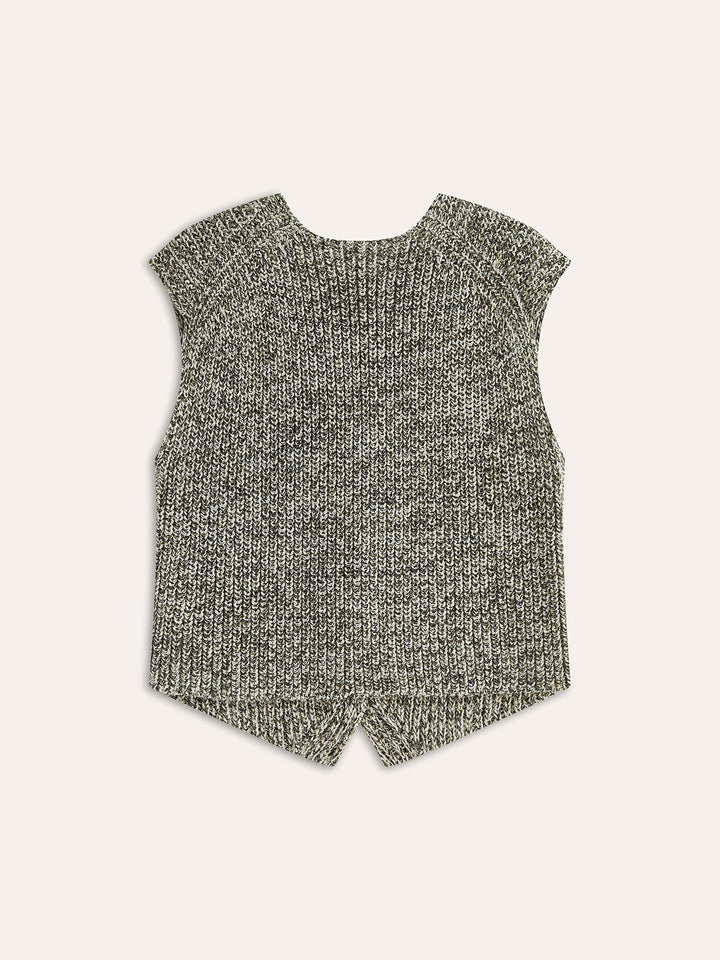 Gilet Femme Tricoté Sans Manches Fermeture Boutonnée Coupe Courte
