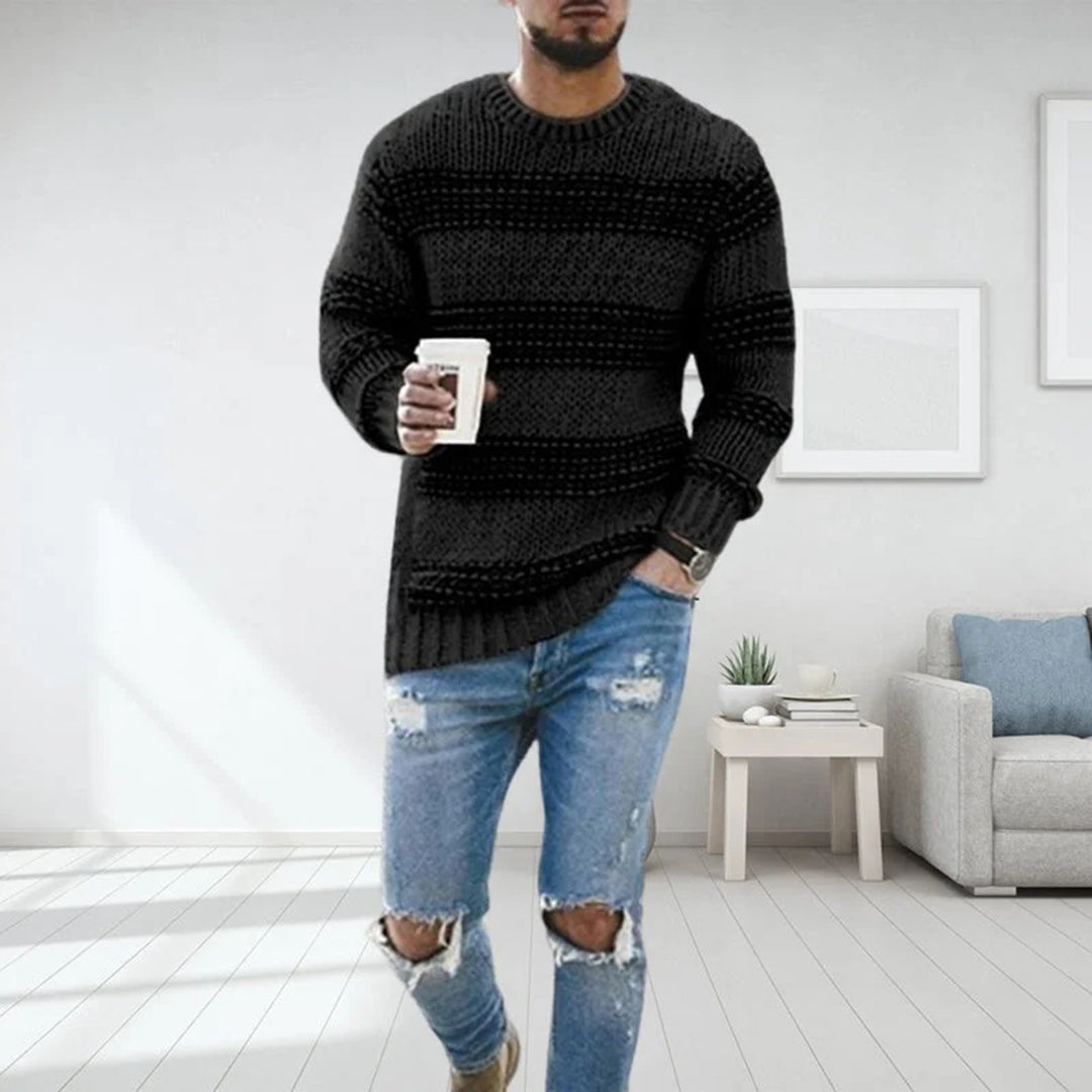Pull Homme Rayé en Maille Épaisse – Col Rond Confort Hivernal