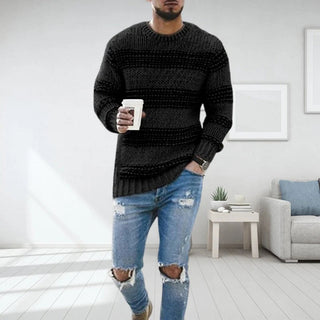 Pull Homme Rayé en Maille Épaisse – Col Rond Confort Hivernal