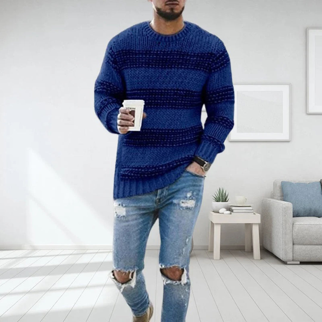 Pull Homme Rayé en Maille Épaisse – Col Rond Confort Hivernal