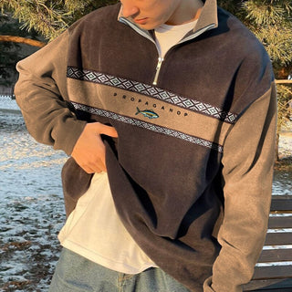 Pull Demi-Zip Homme Sweat Fleece Doux et Confortable