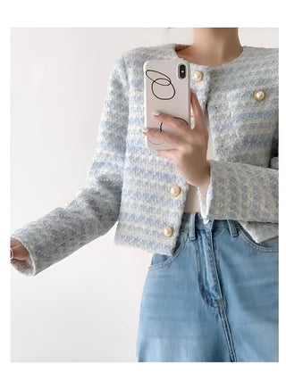 Blazer Femme Courte Coupe Structurée Tissu Texturé Style Élégant Quotidien