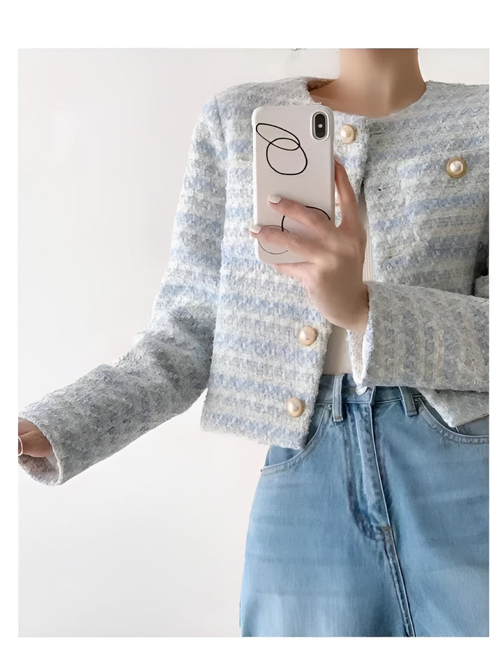 Blazer Femme Courte Coupe Structurée Tissu Texturé Style Élégant Quotidien