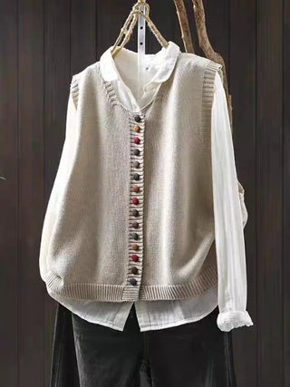Cardigan femme en tricot doux à col rond – coupe fluide, élégant et confortable pour l’automne et l’hiver