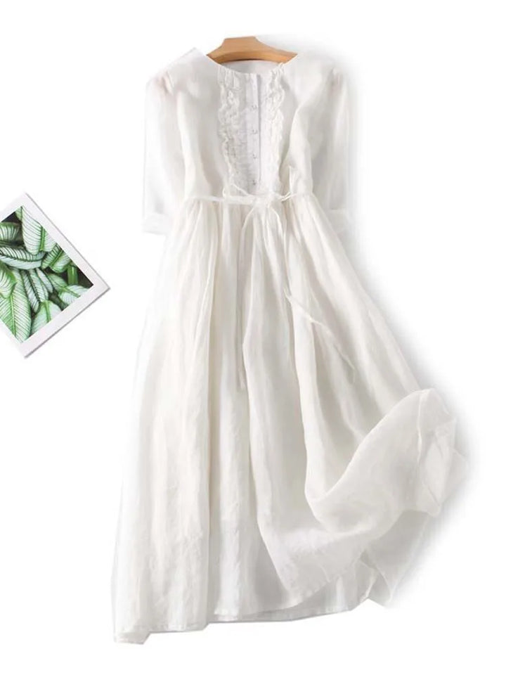 Arya - Robe Femme Art Rétro Col Rond à Lacets