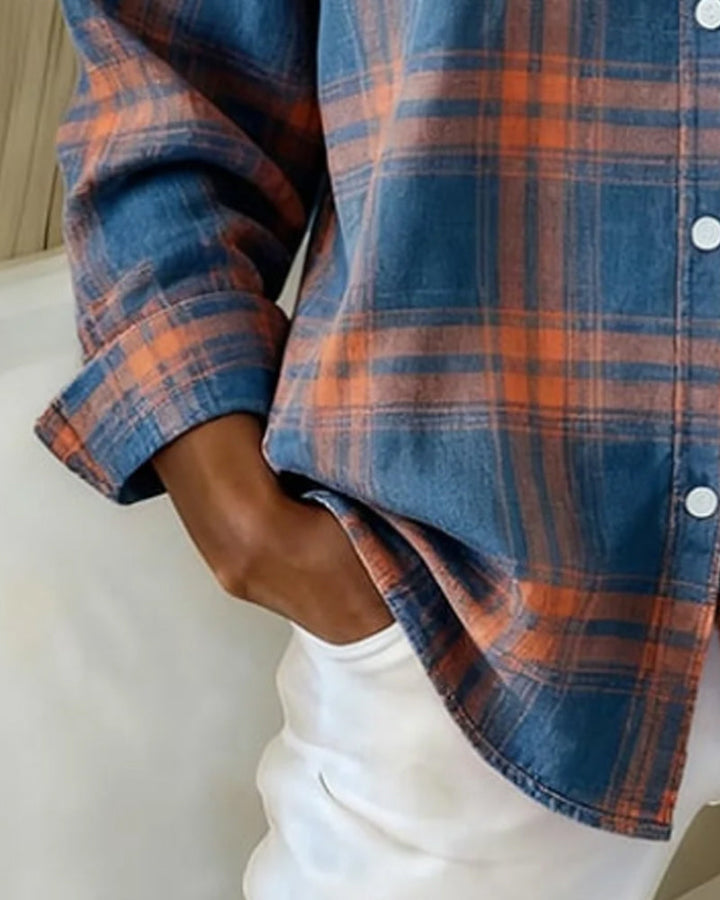 Chemise femme à carreaux col revers | Élégante & confortable
