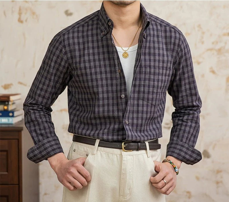 Chemise élégante à carreaux, style américain