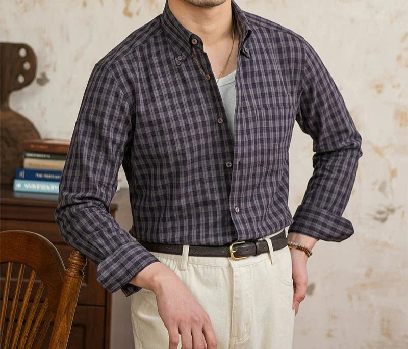 Chemise élégante à carreaux, style américain