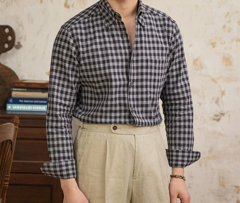 Chemise élégante à carreaux, style américain