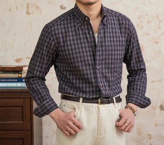 Chemise élégante à carreaux, style américain