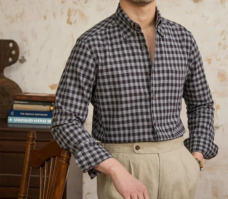 Chemise élégante à carreaux, style américain