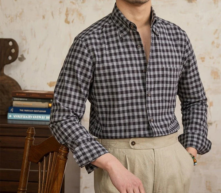 Chemise élégante à carreaux, style américain