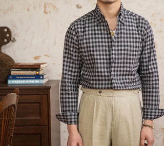 Chemise élégante à carreaux, style américain