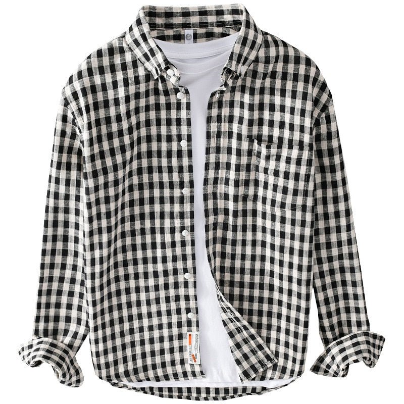 Chemise décontractée à carreaux 100 % coton