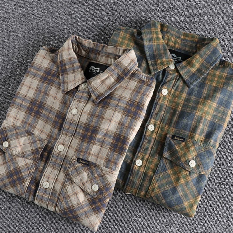 Chemise rétro à carreaux et manches longues