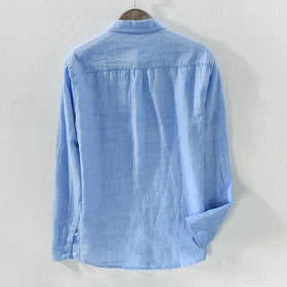 Chemise unie en lin et coton à manches longues