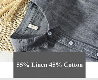 Chemise unie en lin et coton à manches longues