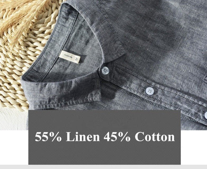 Chemise unie en lin et coton à manches longues