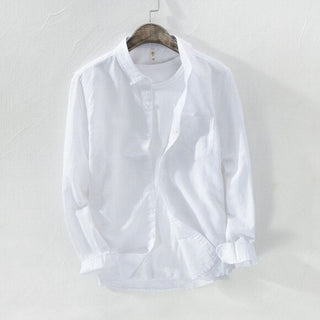 Chemise unie en lin et coton à manches longues