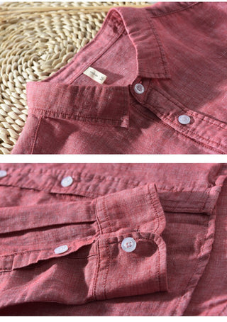 Chemise unie en lin et coton à manches longues