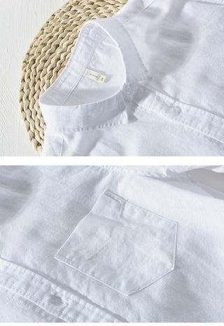 Chemise unie en lin et coton à manches longues