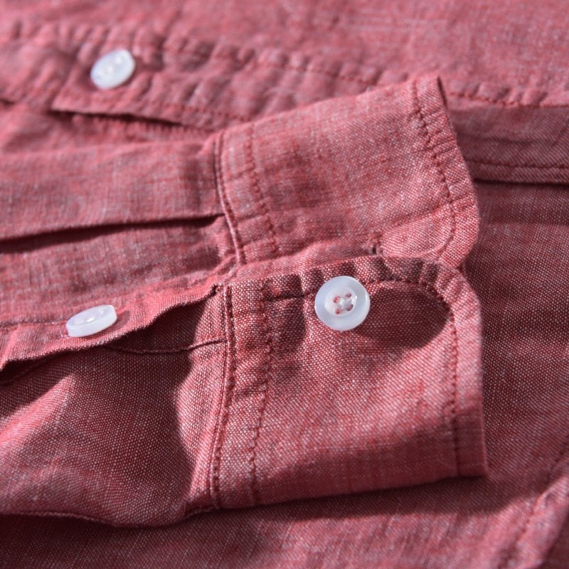 Chemise unie en lin et coton à manches longues