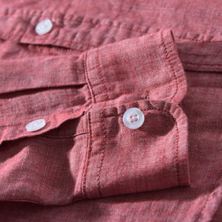 Chemise unie en lin et coton à manches longues