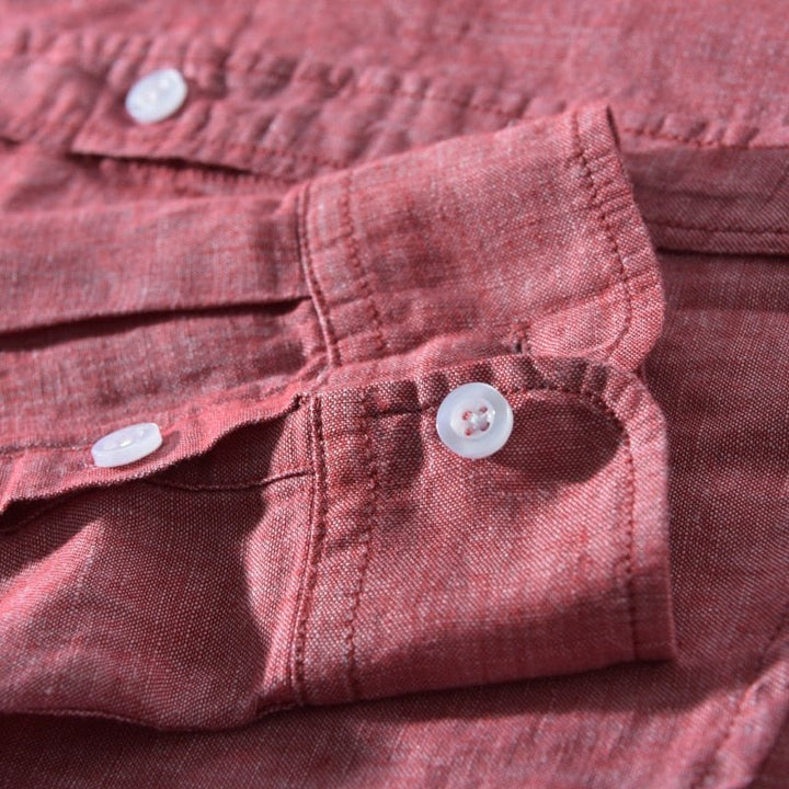 Chemise unie en lin et coton à manches longues