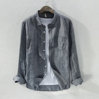 Chemise unie en lin et coton à manches longues
