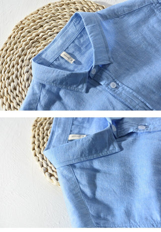 Chemise unie en lin et coton à manches longues