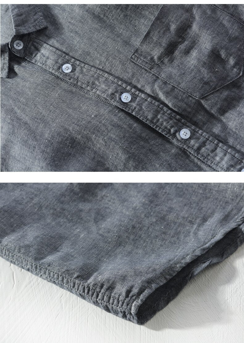 Chemise unie en lin et coton à manches longues