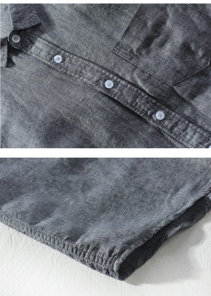 Chemise unie en lin et coton à manches longues