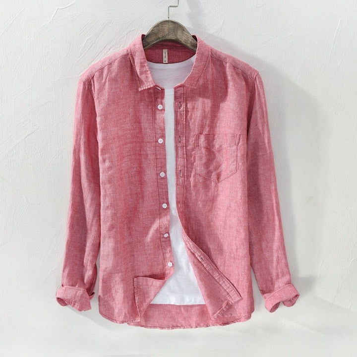 Chemise unie en lin et coton à manches longues