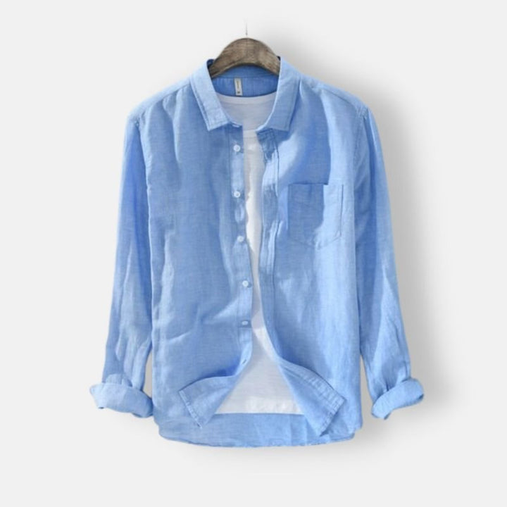 Chemise unie en lin et coton à manches longues