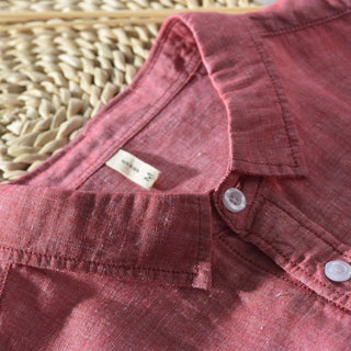 Chemise unie en lin et coton à manches longues